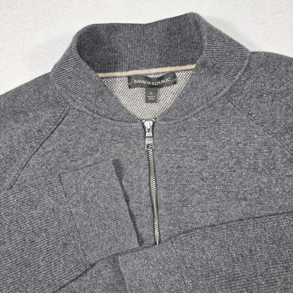 Banana Republic Bomber Sweater Mens Large Gray Double Full Zip Pockets
